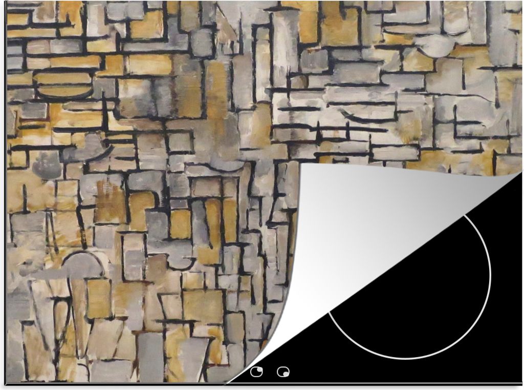 KitchenYeah Herdabdeckplatte Mondrian - Kunst - Alte Meister - Tableau I , 70x52cm, Küche Deko, Glaskeramikfeld Herdabdeckung, Abdeckplatte fùr...