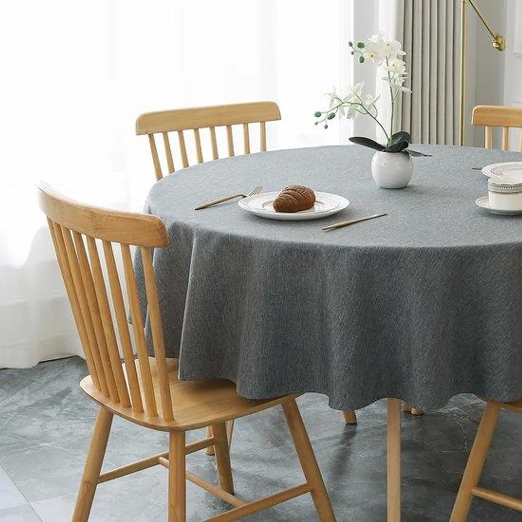 Nappe de salle à manger et balcon ronde 120 cm grise lavable facile