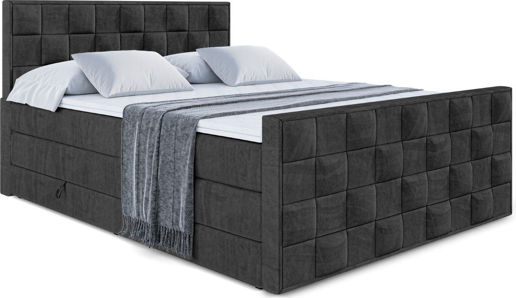 ALTDECOR Boxspringbett mit H3 Matratze-Bonellfederung, H4 Multipocket-Matratze, PUR, Topper (4 cm hoch), Polsterbett mit Kopfteil und Bettkasten - ...