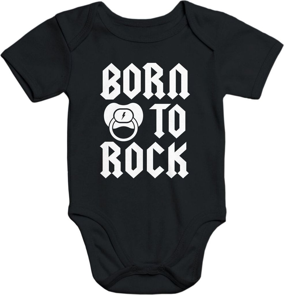 Kurzarm Baby Body Born to Rock Hardrock Heavy Metal Baumwolle Moonworks schwarz 0-3 Monate