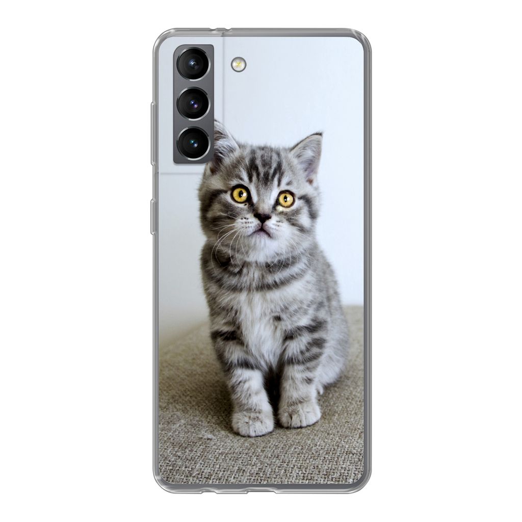 MuchoWow Handyhülle Schutzhülle Hülle für Samsung Galaxy S21 Kätzchen - Augen - Gelb - Mädchen - Kinder - Jungen - Kinder Silikon Softcase ...