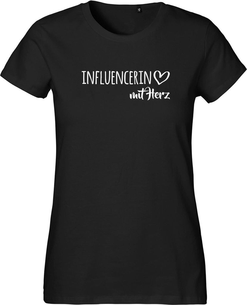 Huuraa Damen T-Shirt Influencerin mit Herz XS Black Bio Baumwolle Fairtrade Damenshirt Geschenkidee