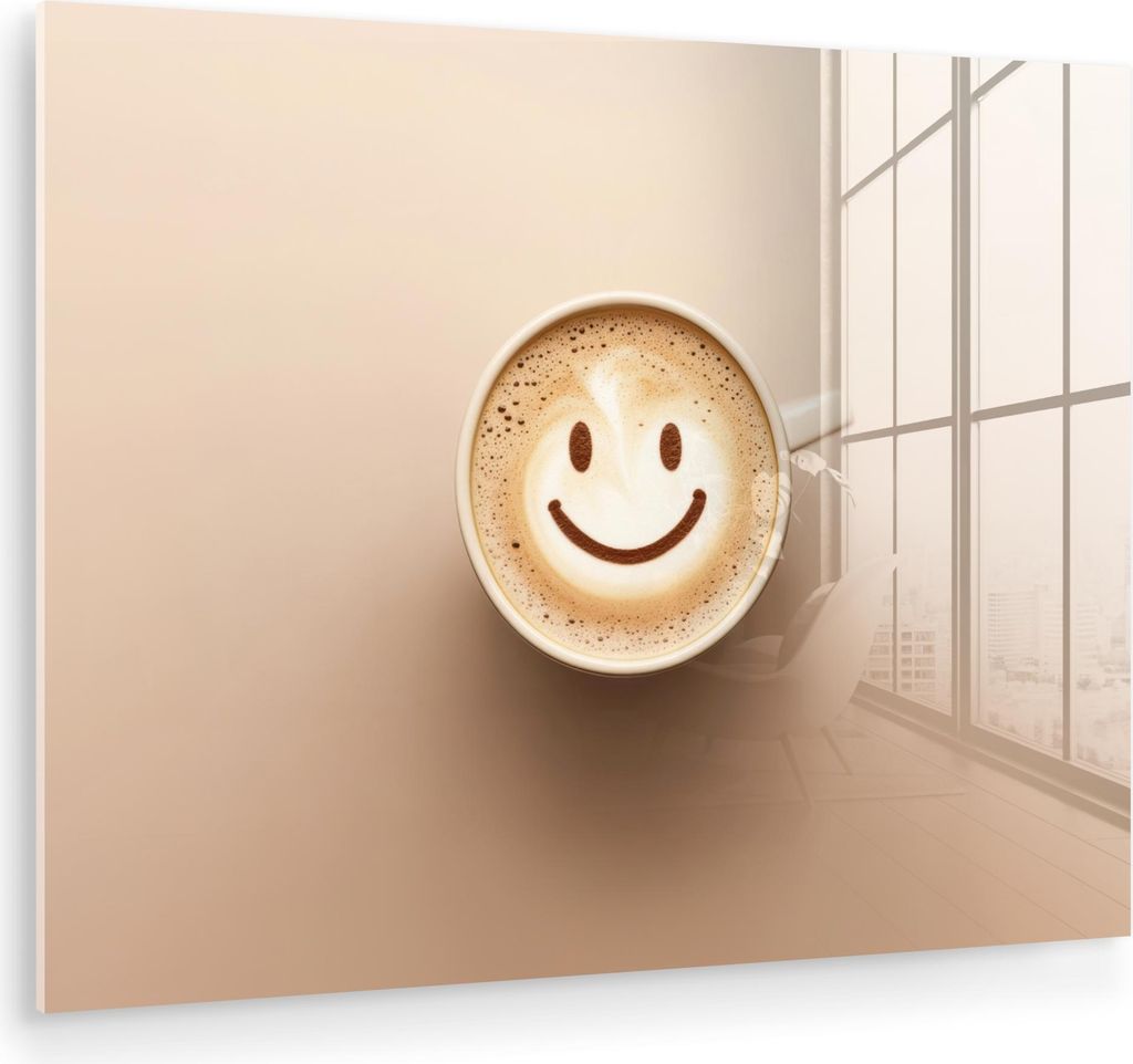 MuchoWow Glasbilder - Bilder auf Wandbild - Foto auf Glas Kaffee - Milchschaum - Lächeln - Beige 40x30 cm Wanddekoration aus Glas - Acrylglasbild ...