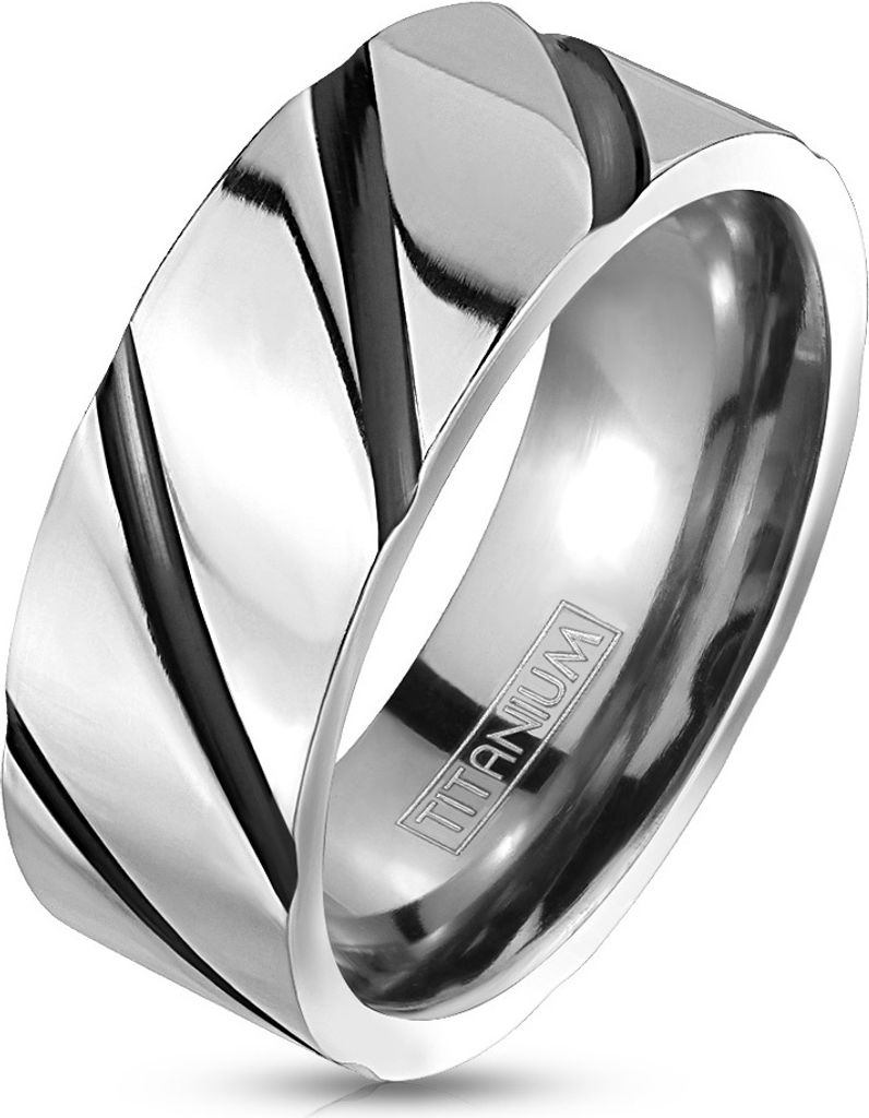 64 (20.4) Titan-Ring silber mit schwarzen Streifen 8mm Uni