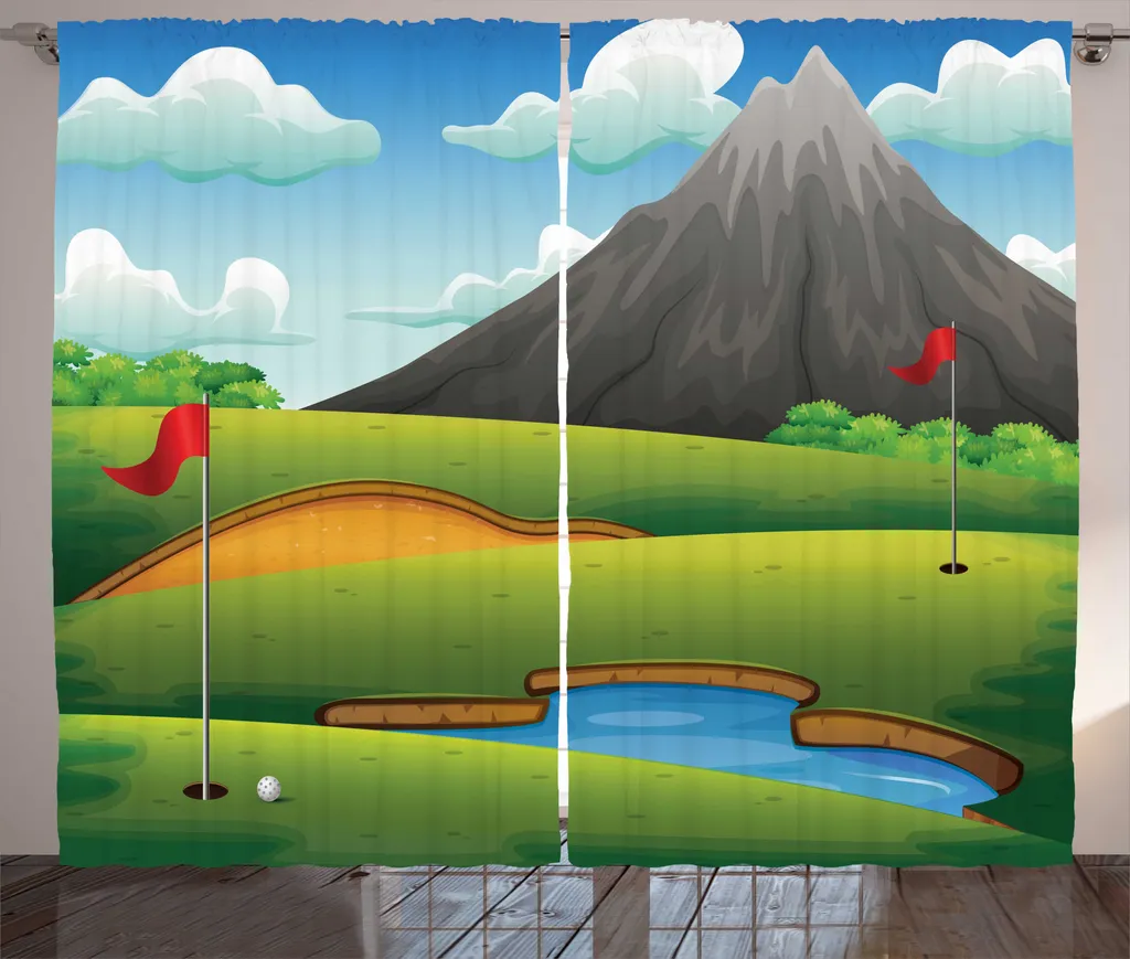 Rideau pour chambre passion Golf paysage vert pomme rustique 280x225