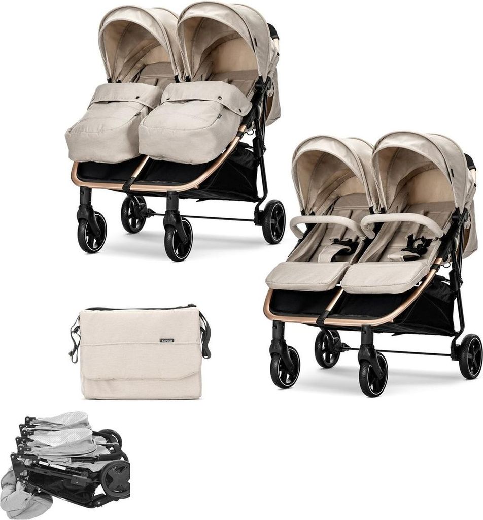 Lorelli DUO Zwillingsbuggy/Geschwisterbuggy bis 22 kg – 2 Sitze, Liegeposition, Alurahmen, Einhand-Faltung, großes Verdeck, EN 1888