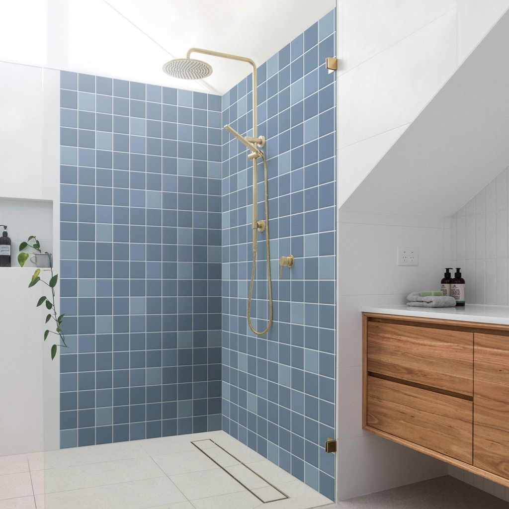 Duschrückwand mit Motiv selbstklebend - 0.35 mm Wandpaneel wasserfest Design blau Fliesenoptik Unifarben Badrückwand fugenlos Smart matt 80x190 cm
