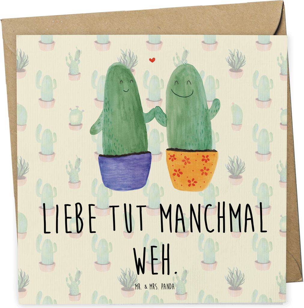 Mr. & Mrs. Panda Grußkarte Kaktus Liebe - Kaktus Grün - Geschenk, Klappkarte, Glückwunschkarte, faltkarte, Paar, Pärchen, Hochzeit, Love, Kakte...
