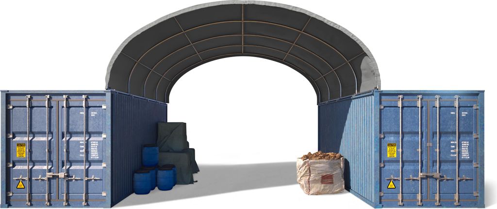 TOOLPORT Container Überdachung Contop 6x6m – PVC Plane 2300N grau – Lagerhalle Schüttgut Unterstand Zelthalle