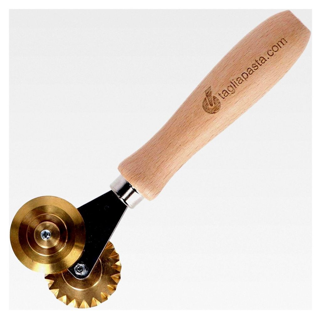 Nudelschneidrad | Frischen Blätterteig schneiden | Doppelte glatte und gezahnte Klinge | Durchmesser 38 mm aus Messing mit Holzgriff | Hergestellt...