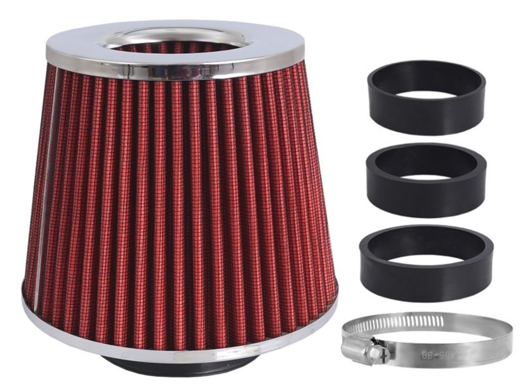 Konischer Luftfilter 155x130x120 mm, rot/chrom, Adapter: 60, 63, 70 mm