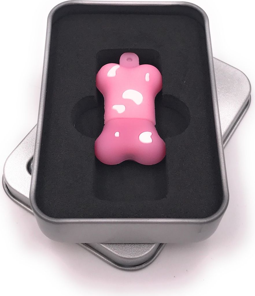 Onwomania Knochen Hund in Rosa USB Stick in Alu Geschenkbox 64 GB USB 3.0