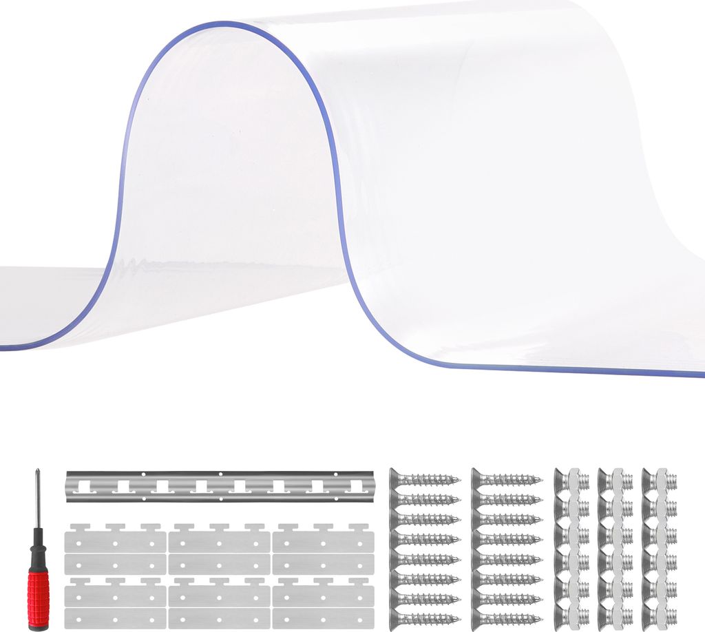 SucceBuy-Streifenvorhang, 84" Höhe x 38" Breite, 0,08" Dicke, 6 Stück transparenter PVC-Streifenvorhang für begehbare Gefrier-, Kühl- und Lager...