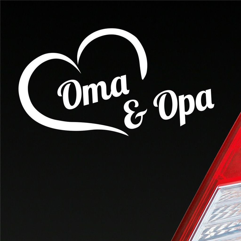 Auto Aufkleber Oma & Opa Stolz Liebe Herz Großeltern Kind 16x10 cm Weiss Matt Sticker Heckscheibenaufkleber