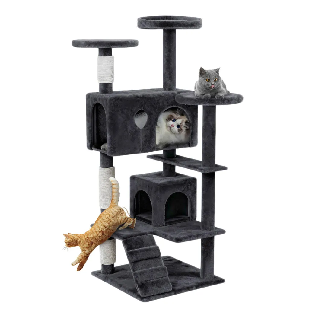 Albero Arrampicata Gatti Sessamen-LP con Casetta e Amaca Grigio