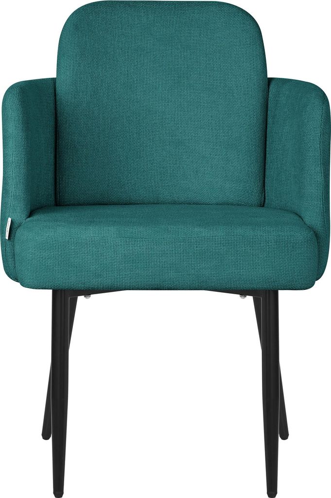 ML-Design 6er Set Esszimmerstuhl Petrol Stoffbezug Küchenstuhl mit Armlehne & Rattan-Optik Rückenlehne Polsterstuhl mit Metallbeinen Ergonomische