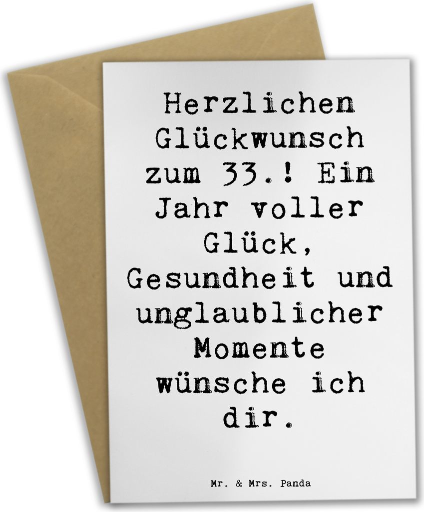 Mr. & Mrs. Panda Klappkarte Spruch 33. Geburtstag Wünsche - Weiß - Geschenk, Grußkarten, glückwunschkarten, Gesundheit, weihnachtskarten, Alter...