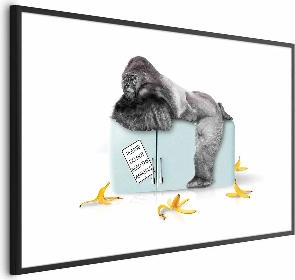 Poster Gorilla Affamato 60x40 cm - Cornice Nera Elegante - Arte Parete