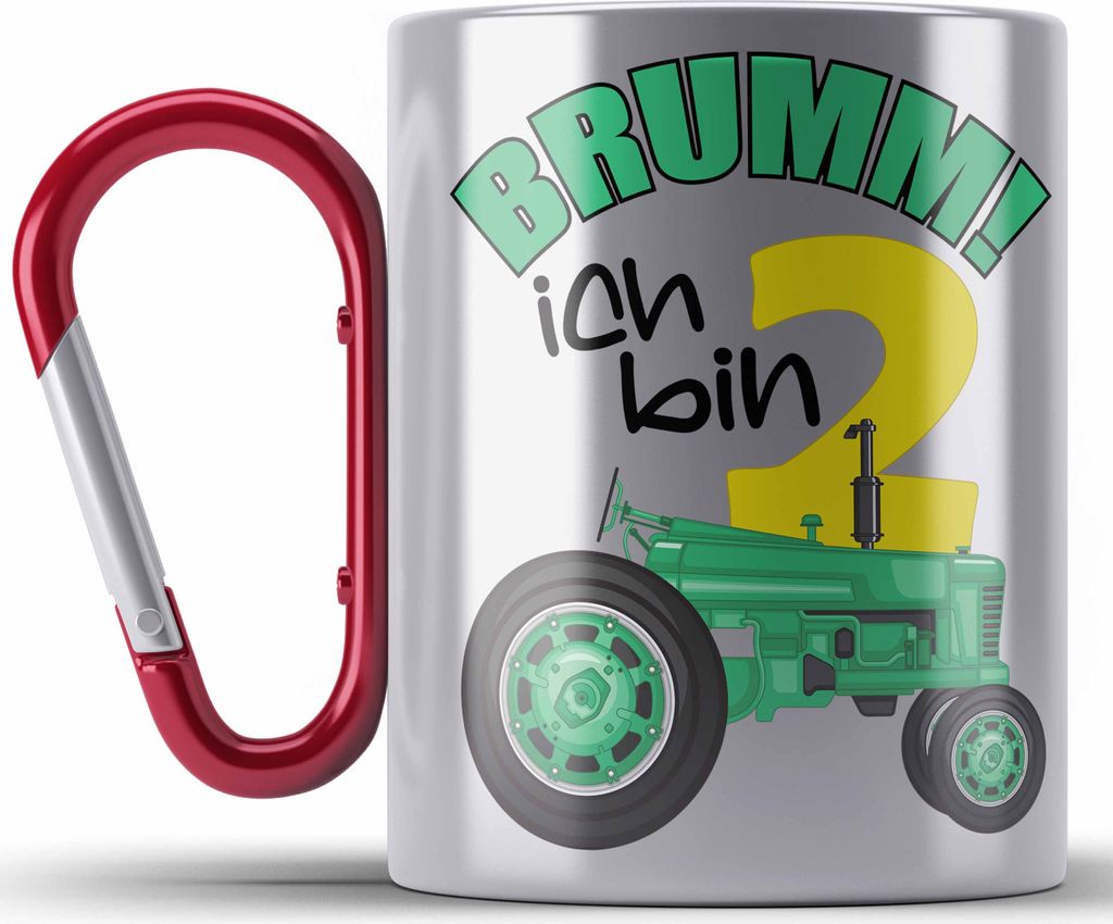 Trendation - 2. Geburtstag Edelstahl Tasse Karabiner Geschenk Becher Zweiter Bday Geschenkidee 2 Jahre Alt Baby Junge Jungs KakaoEdelstahl Tasse Ka...