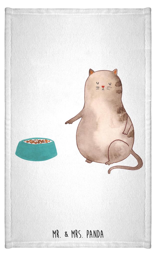 Mr. & Mrs. Panda Frotteehandtuch Katze Fressen - Weiß - Geschenk, Design Handtuch, Frotteetuch, Mini-Handtuch, Kleines, gäste wc