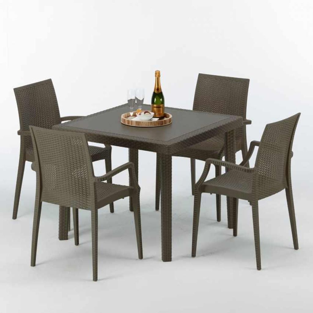Poly Rattan Tisch Quadratisch mit 4 Bunten Stühlen 90x90 Produktbild 