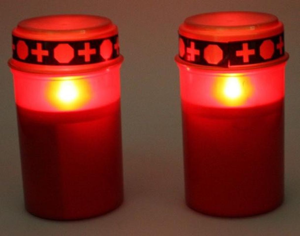 2 x LED Grablicht Grableuchte Grabkerze Flackerndes Ewiges Licht Batterie Rot 