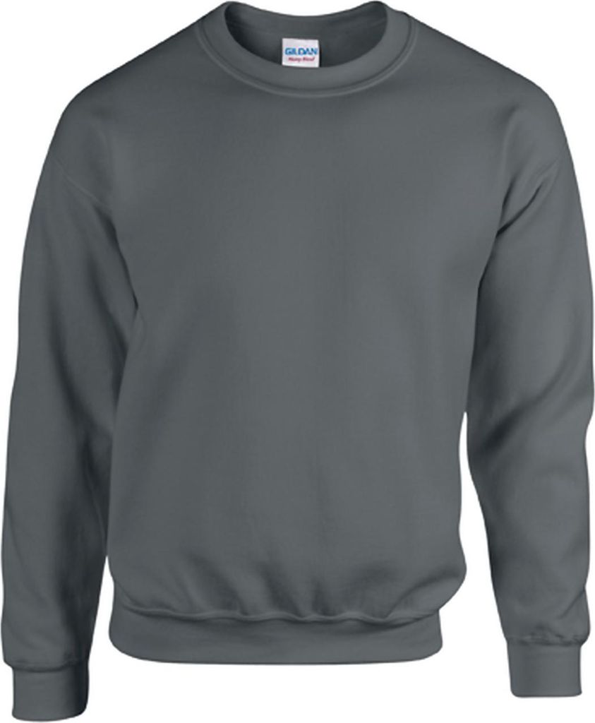 A plain gray Gildan crewneck sweatshirt is shown against a white background.