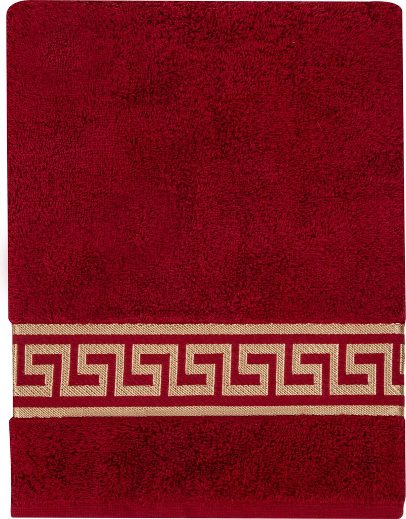 Mäander Handtuch Duschtücher Gästetücher Flauschige Frottee 100% Baumwolle Rot-Gold 50x100 cm