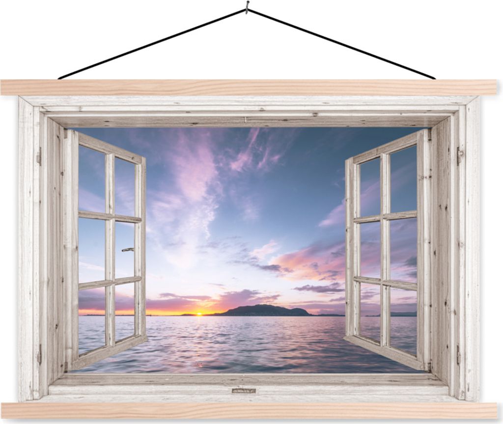MuchoWow Textilposter Aussicht - Meer - Insel 60x40 cm mit holzfarbenen Rahmen - Bilder