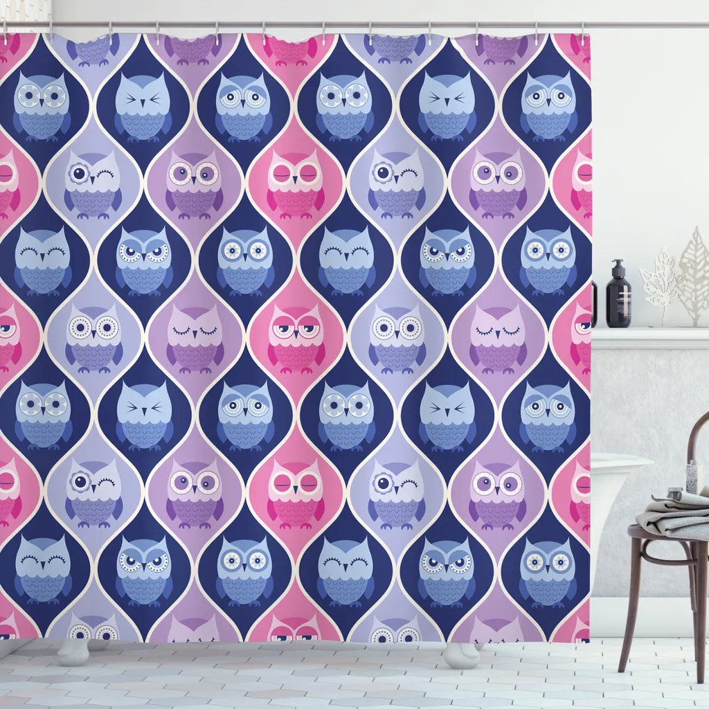 Decorazione Bagno Gufi Tenda Doccia ABAKUHAUS Tessuto 175x180 Rosa