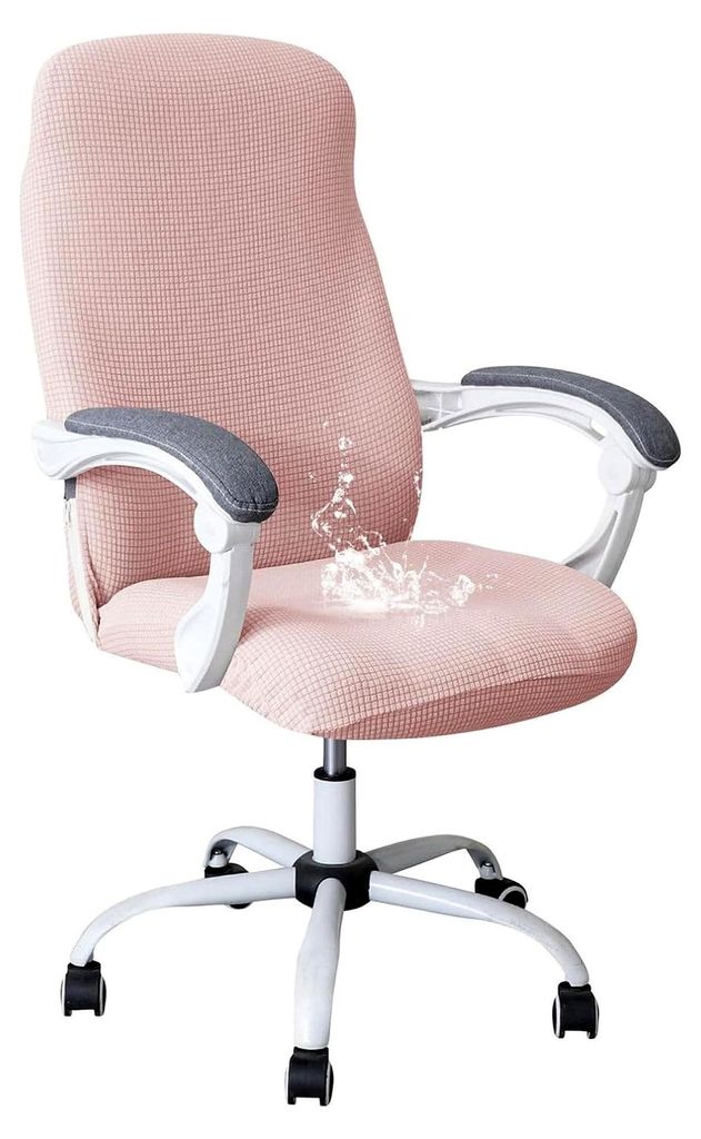 Wasserabweisende Bürostuhlbezug, Stretch Schreibtischstuhlbezug mit Reißverschluss, waschbar für Drehstühle (Rosa, Mittel)