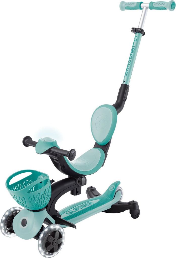 GLOBBER GO-UP BABY 360 LIGHTS – 3in1 Aufsitzrad, Laufrad, Scooter, verstellbar, LED-Rollen, LED-Modul, mint