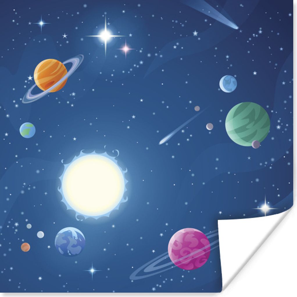 MuchoWow Poster Eine Illustration des mit Planeten gefüllten Raums 50x50 cm - Wohnzimmerdekoration