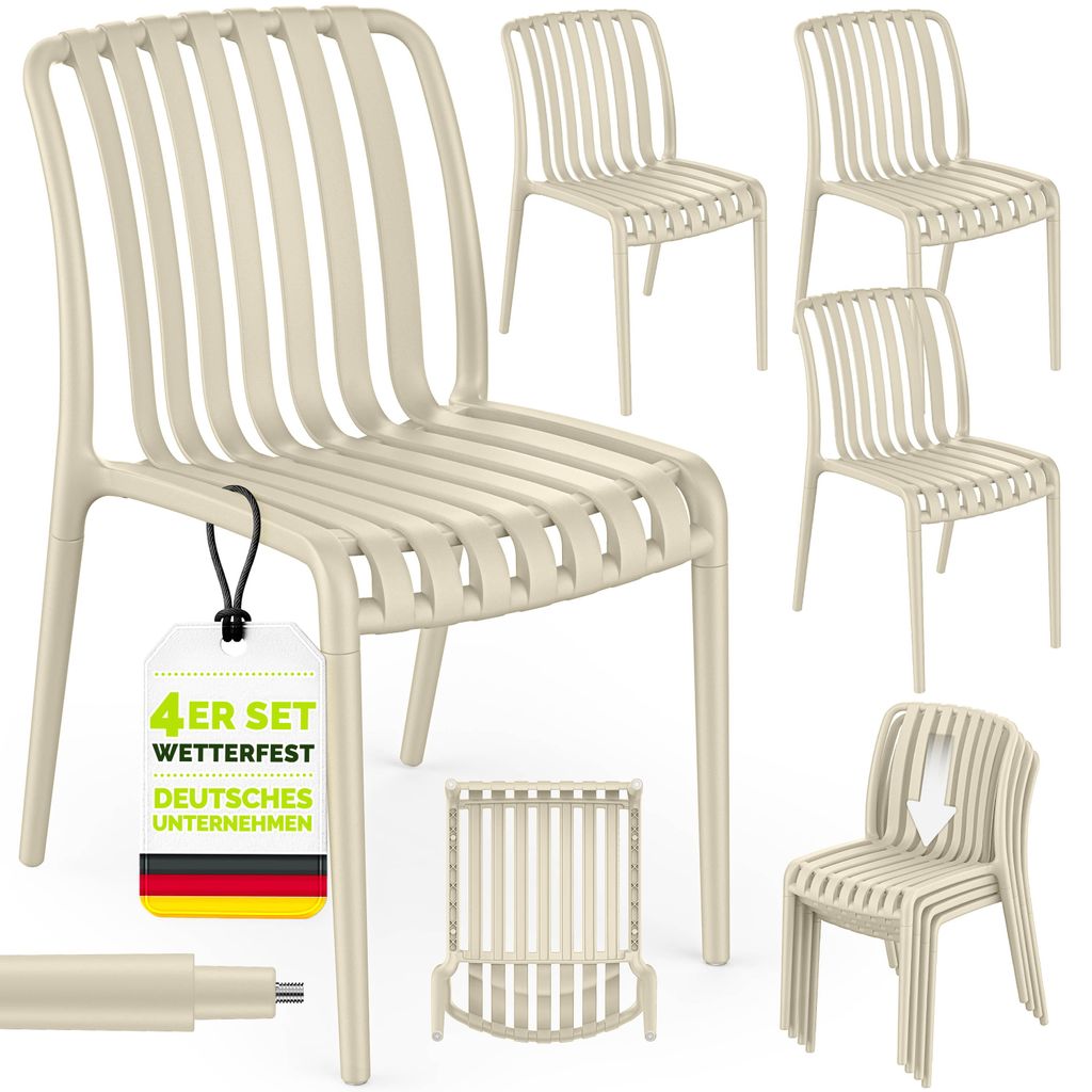 tillvex Gartenstühle 4er Set Stapelbar Wetterfest | Outdoor Stühle bis 120kg belastbar | Gartenstühle Outdoor | Terrassenstuhl Gartenmöbel Ba...