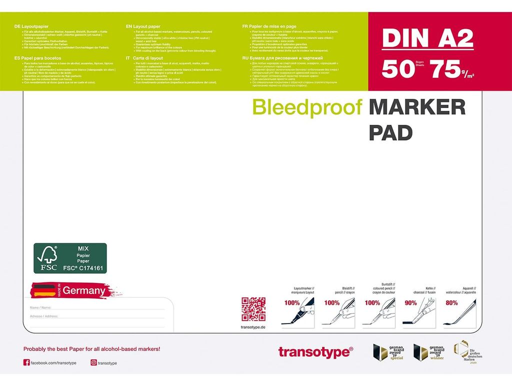tampone per marcatori Transotype - 75 g/m² - DIN A2 - 50 Immagine del prodotto 