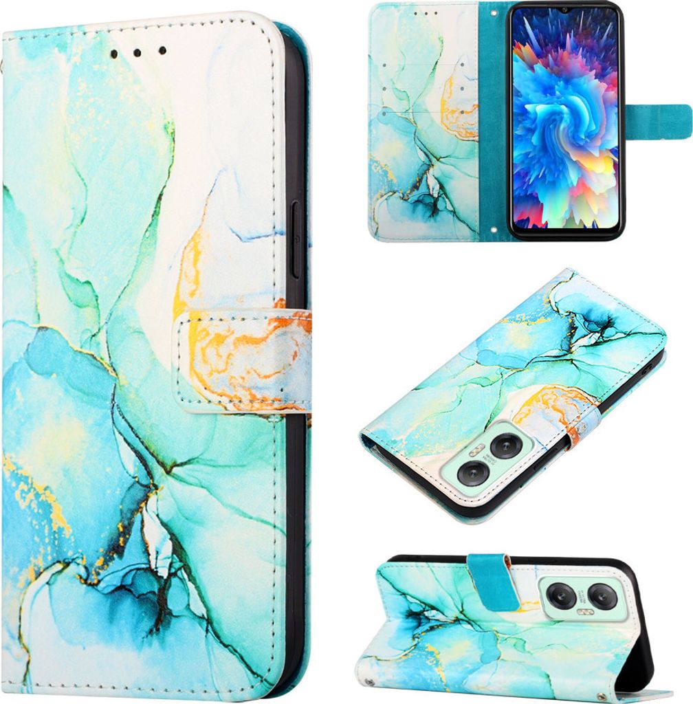 Infinix Hot 20 5G Hülle, Marmor Motiv Kunstleder Tasche Wallet Kartenfächer mit Standfunktion Klapp Schutzhülle für Infinix Hot 20 5G Türkis