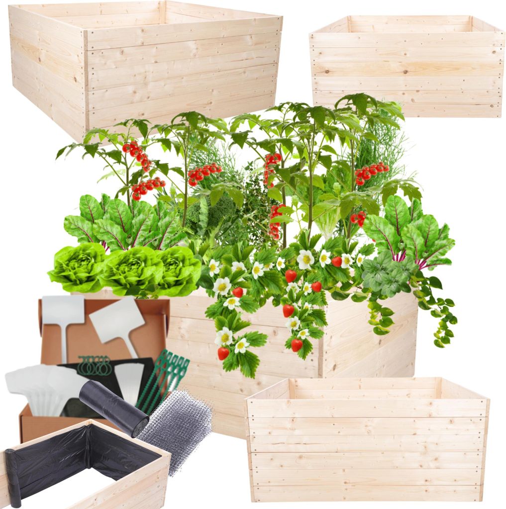 MODO24 Hochbeet Holz, Pflanzkasten, Massivholz, Kiefer, Kräuterbeet, Blumenkasten, Garten, Terrasse, 54x103x100 cm, Natur, ZP06