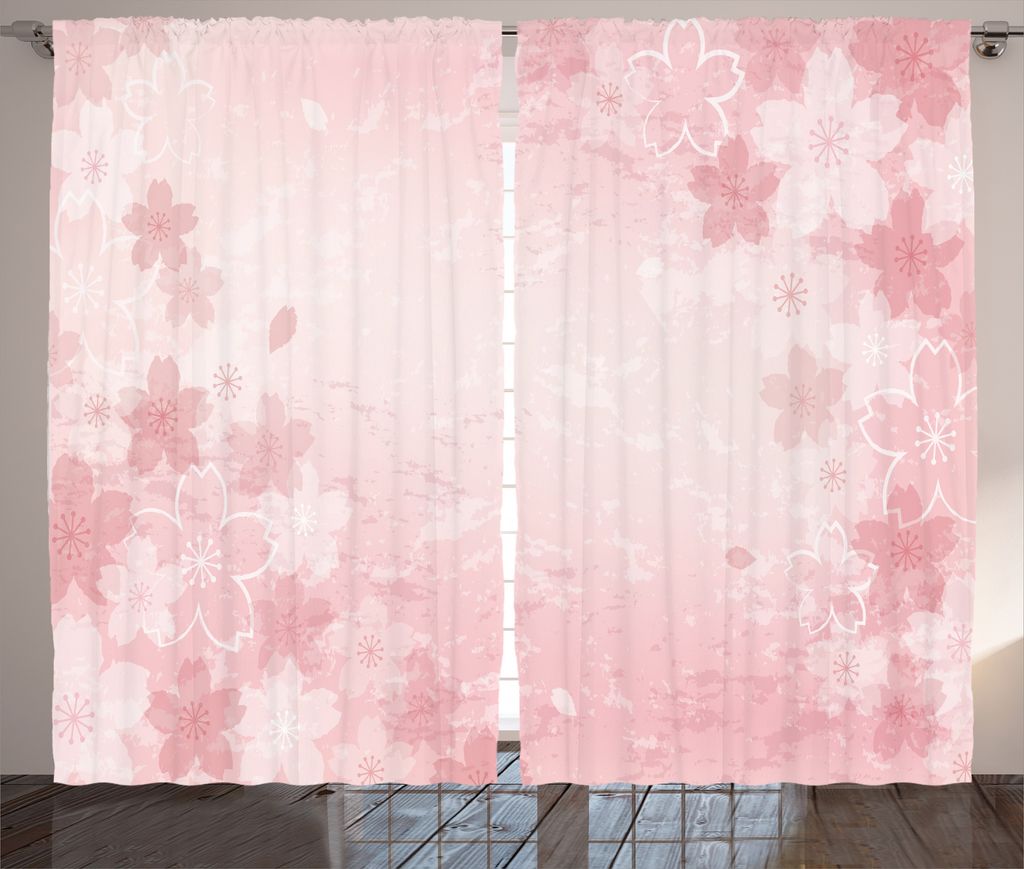 ABAKUHAUS Rosa Rustikaler Gardine, Kirschblüten-Blumenkunst, Schlafzimmer Kräuselband Vorhang mit Schlaufen und Haken, 280 x 175 cm, Rosa