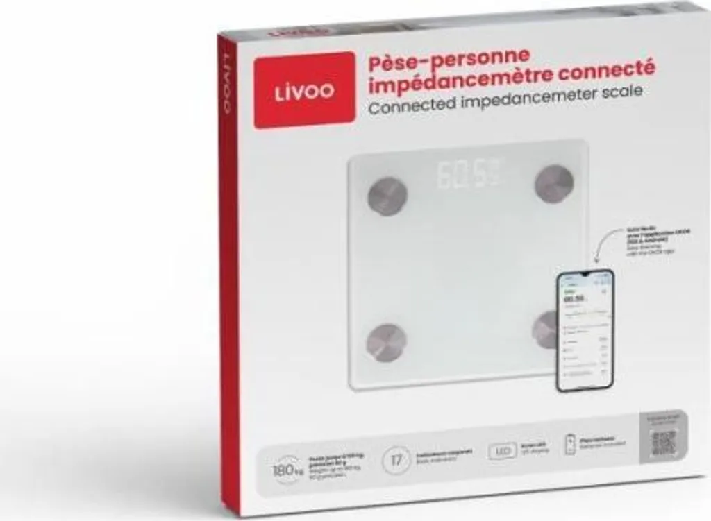 Pèse-personne impédancemètre connecté LIVOO DOM528W blanc 180 kg