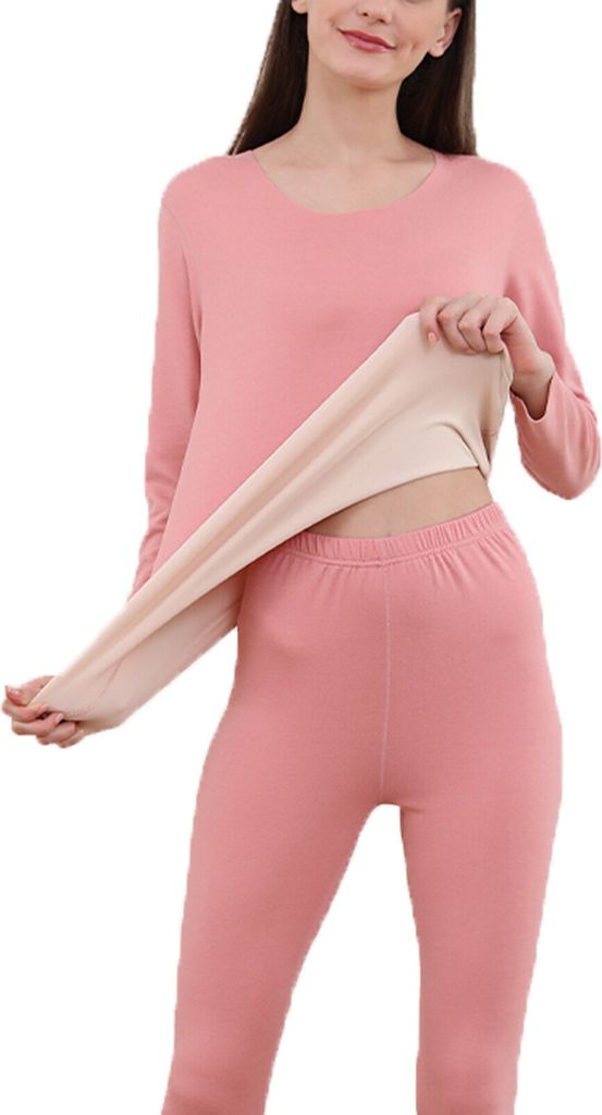 ASKSA Damen Langärmliges Thermounterwäsche Thermo Oberteil Superelastisch Funktionsunterwäsche Sets, Rosa, L