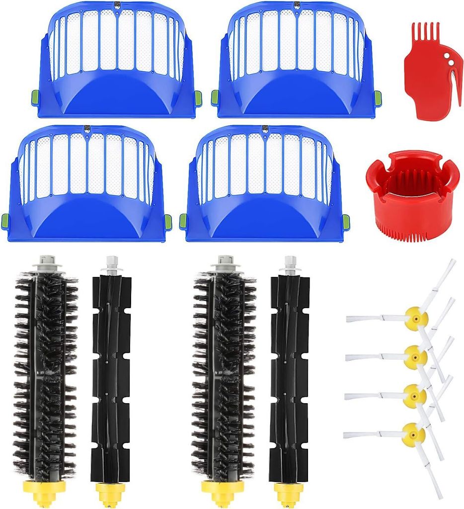 14-teiliges Ersatzteile-Set für iRobot Roomba 600 Serie – Hauptbürsten, Gummiwalzen, Filter, Seitenbürsten und Reinigungswerkzeug