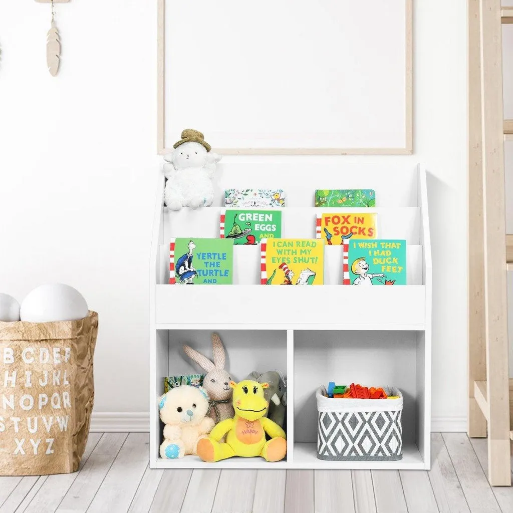 Bibliothèque enfant en bois blanche avec 3 niveaux et 2 étagères L60cm