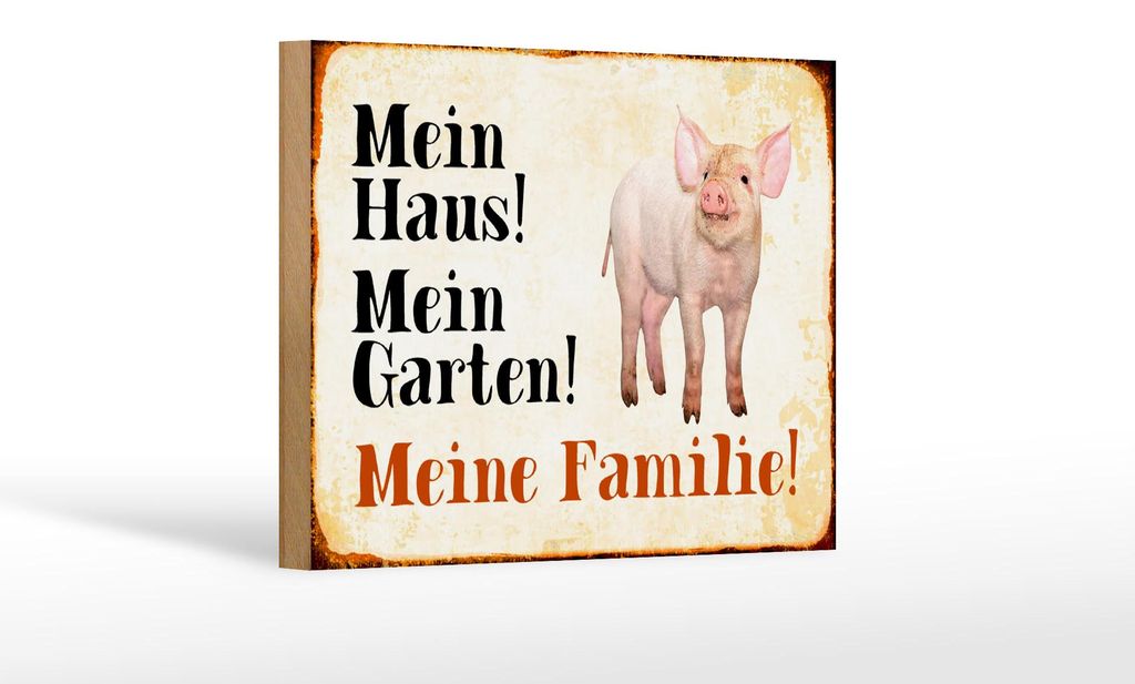 Holzschild Tiere 18x12cm Schwein mein Haus Garten Familie