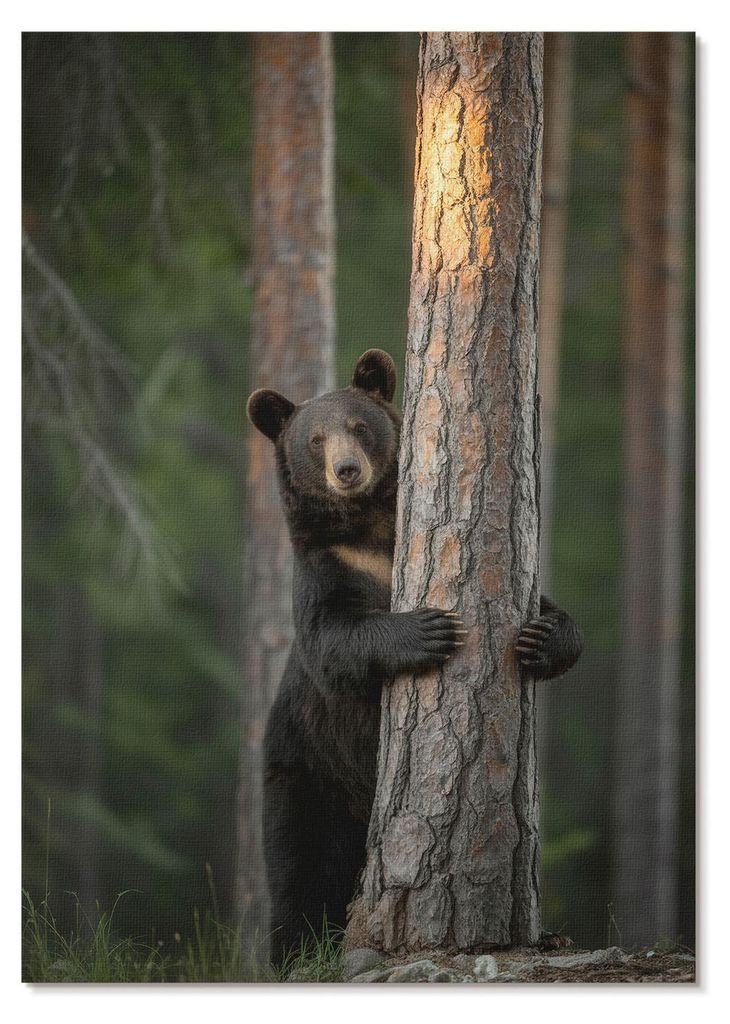 POSTER - 21x29 cm (A4) - SoliN - Bär im Wald, realistische Komposition - Wandbild für Wohnzimmer Schlafzimmer & Flur, Modernes Poster Wanddeko, U...