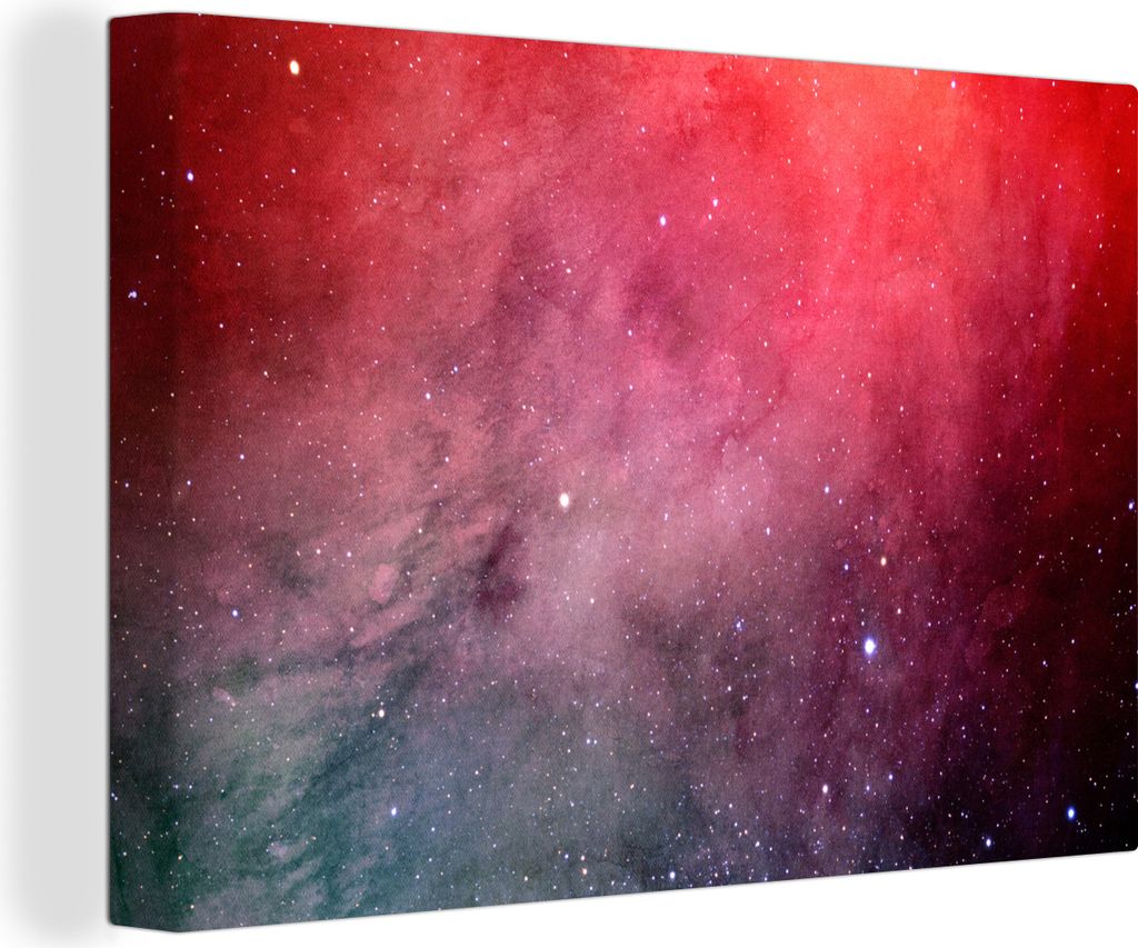 OneMillionCanvasses - Leinwandbilder - 140x90 cm, Aquarell - Sterne - Rot, Wandbilder Kunstdruck Wanddekoration - Foto auf Leinwand - Gemälde au...