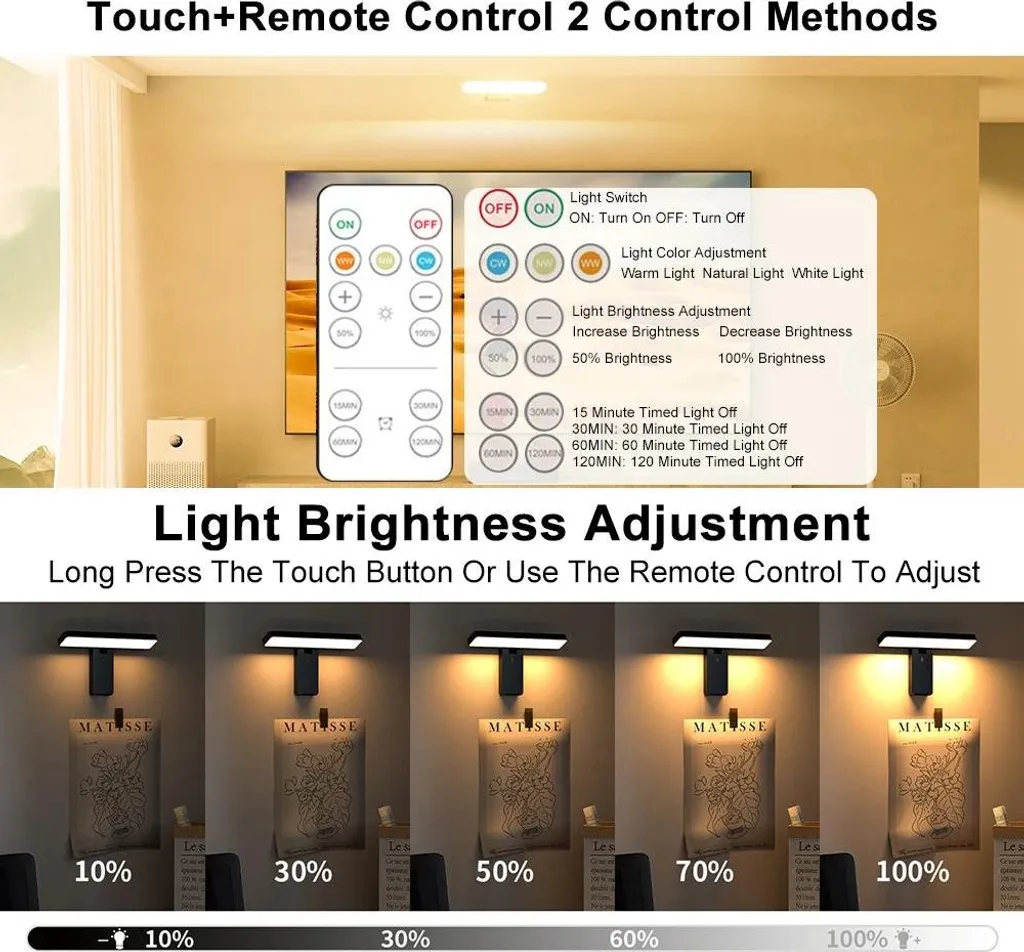 Liseuses Murales LED pour Chambre Sans Fil Noires avec Fixation Facile