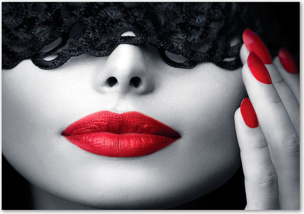 Tulup Leinwandbild - 100x70 cm - Wandkunst - Drucke auf Leinwand - Leinwanddruck - Sinnlichkeit - Rot - Spitzen-Maske