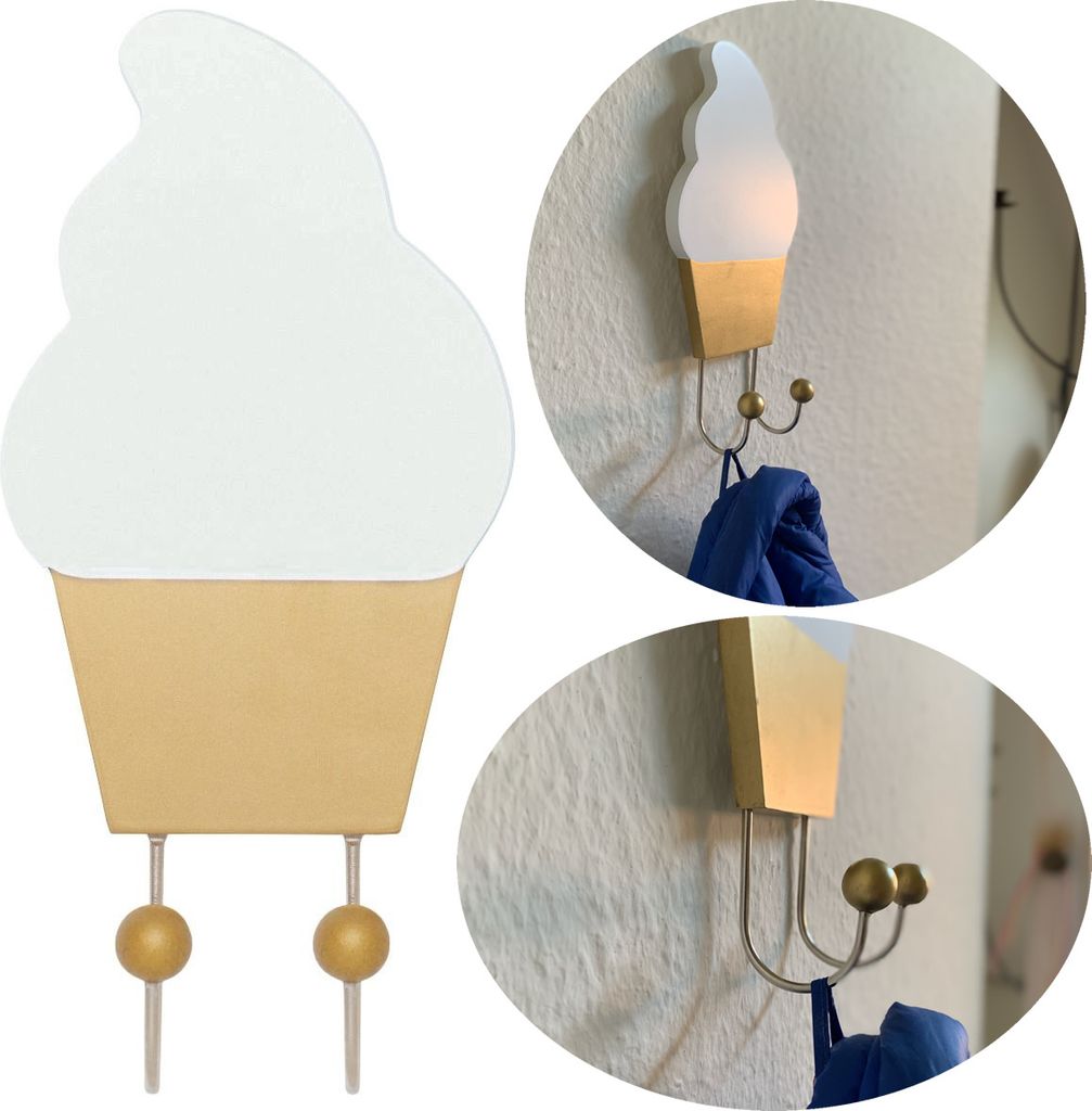JaBaDaBaDo Holz Kinder Kleiderhaken Eis Weiß Gold 22cm Deko Wandhaken R16040