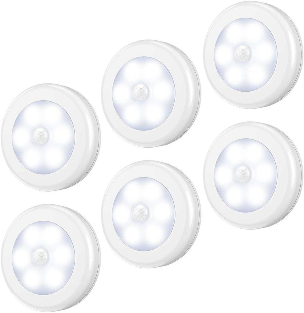 Set mit 6 bewegungsaktivierten Nachtlichtern – magnetisch, automatische Ein-/Ausschaltfunktion, für Schlafzimmer/Babyzimmer/Treppenhaus
