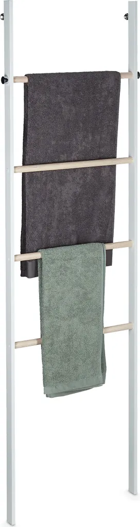 Porte-serviettes escabeau bois et métal avec 4 barres de séchage rapide